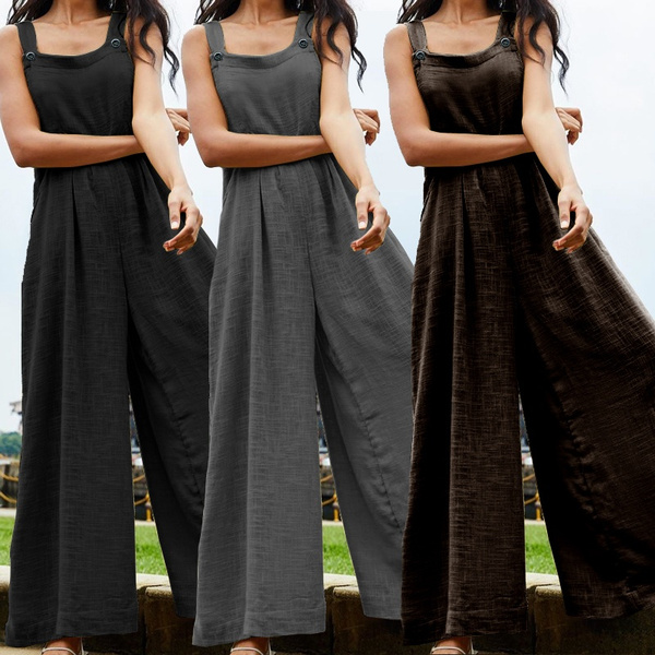 Womens Baggy Loose Playsuit Jumpsuit Overalls Casual Wide Leg Trousers Plus Size
