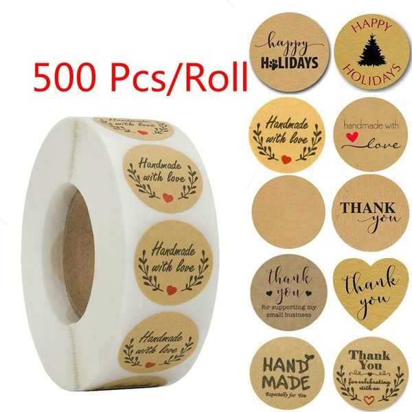 500pcs Heart Handmade Cake Package Sealing Label Per Kraft Sticker Baking DIY √