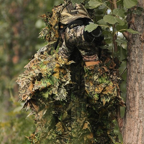 Details about   3D Leaves Sniper Ghillie Suit Woodland Camouflage Hunting Cloak Tactical Poncho 