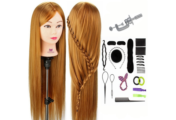 30 Brown Hair Cosmetology Mannequin Head Training Head Hairdressing Manikin  Doll Head for Hairstyles With Hair Styling Tools + Table Clamp