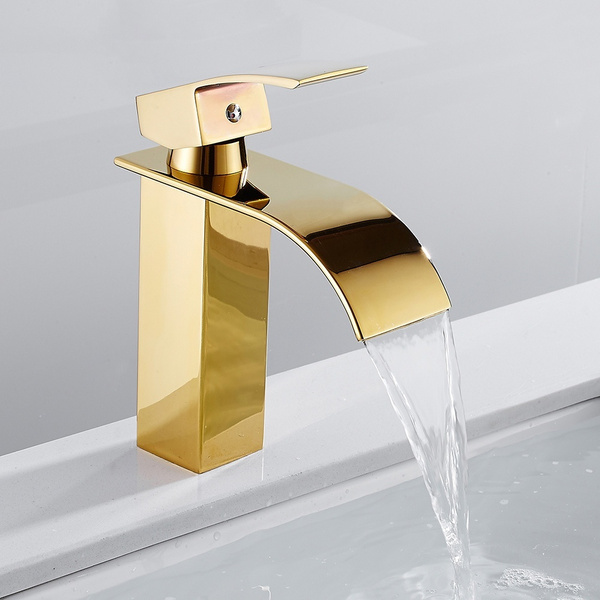 Basin Faucets Gold Brass Faucet Square Bathroom Sink Single Handle Deck Mounted Toilet Hot And Cold Mixer Water Tap Wish - Sink Faucet Bathroom Gold