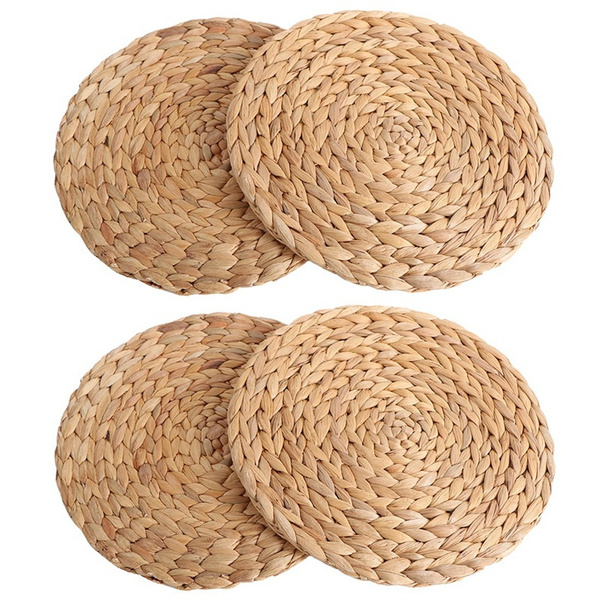 4pc Natural Water Gourd Woven Placemat Round Rattan Table Mat Pad Green Tropical Wedding Or Home Decoration 30cm Wish 4pc Natural Water Gourd Woven Placemat, Round Green Placemats