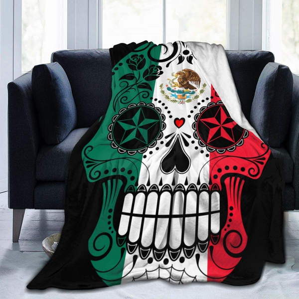 Mexican Flag Sugar Skull Ultra Soft Micro Fleece Blanket Throw