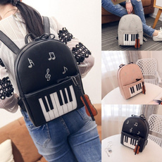 multifunctionbackpack, leatherpubackpack, pianokeyprintingdoubleshoulderbag, Music