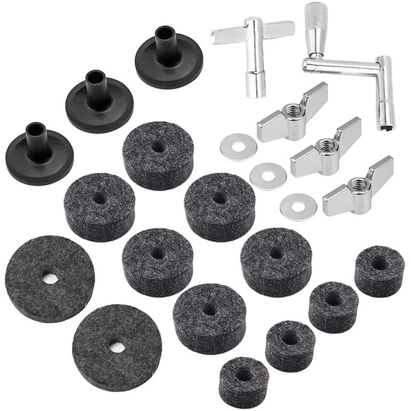 Gray 23 Pieces Cymbal Replacement Accessories Cymbal Felts Hi-Hat Clutch Felt Hi Hat Cup Felt Cymbal Sleeves with Base Wing Nuts Cymbal Washer and Drum Keys for Drum Set 
