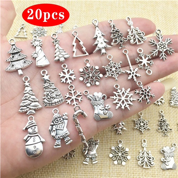20Pcs Christmas Tree Snowman Bow Snowflake Charms Pendants Jewelry