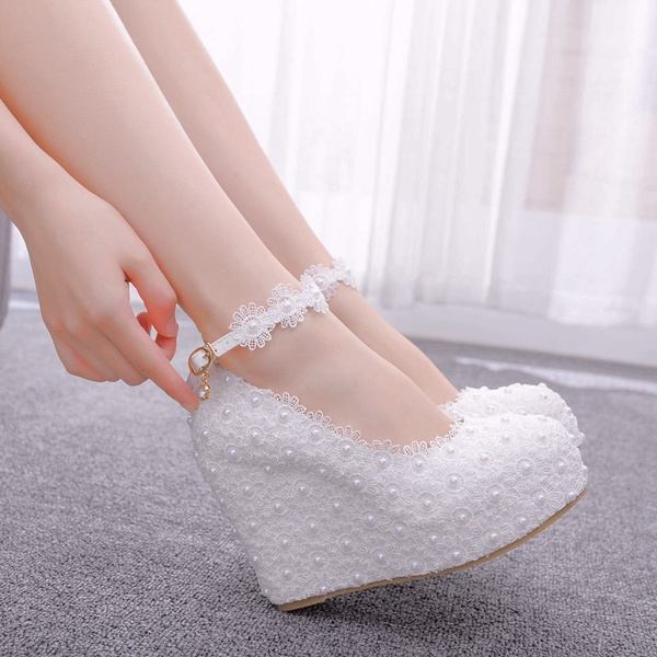 white wedge wedding shoes