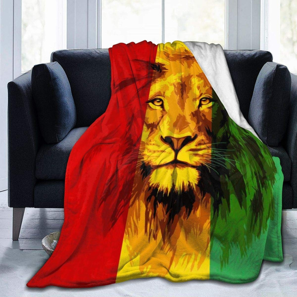Jamaican Flag with Lion Fleece Blanket Throw Super Soft Cozy Couch Blanket Lightweight Warm Bed Blanket for Sofa Bed Travel Camping 