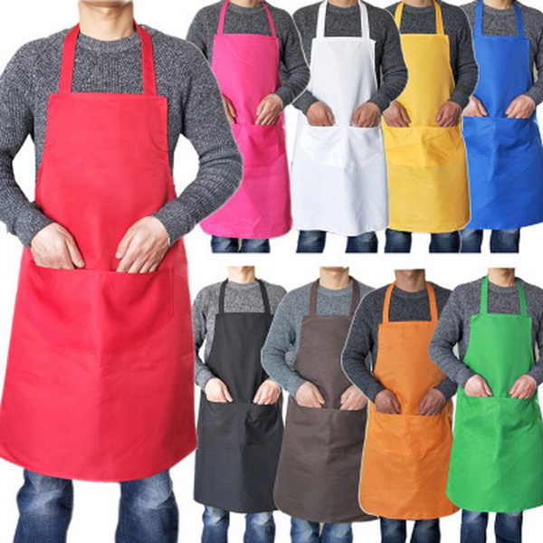 Men Women Solid Anti-wear Cooking Kitchen Restaurant Bib Apron Dress with Pocket 