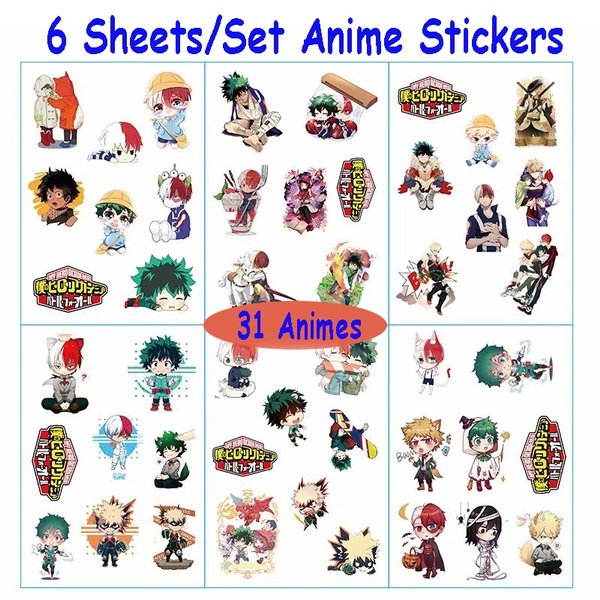 6 Sheets/Set Creative Anime Stickers Demon Slayer My Hero Academia One  Piece Tape Journal Diary DIY Stickers Student Staionery Gift