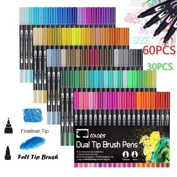 100 Colors Brush Pens Markers Set Dual Tips Fine Drawing Adult Coloring  Books Sketching Planner School