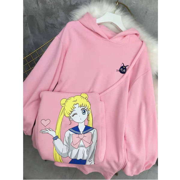 2pcs set Anime Sailor Moon Luna Cat Embroidery Hoodie Messenger Bag Women s Hooded Sweatshirt Kawaii Teen Girl Student Casual Pullover Autumn Winter