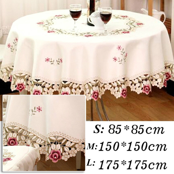 Round Tablecloth Wedding Embroidered Fl Lace Edge Dustproof Covers For Table Home Party Cloths Wish Round Tablecloth Wedding, Round Lace Tablecloths Australia