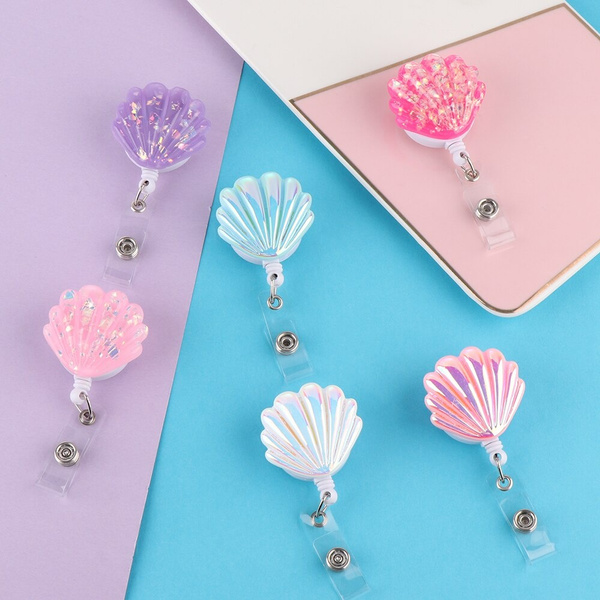 New Shell Shape Resin Pull Name Id Card Badge Reel Holder Nurse Badge Reel  Clip Retractable Exhibition Chest Card School Supply
