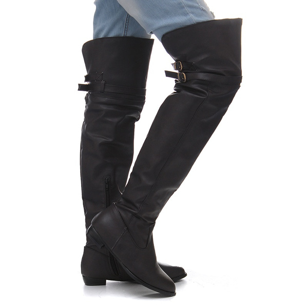flat heel thigh high boots