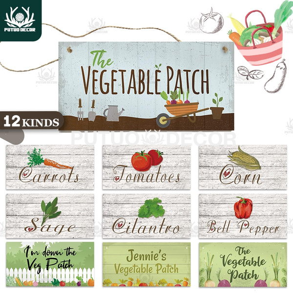 12 Kinds of Vegetable Garden Wooden Hanging Plaques Signs Garden Farm Decoration（3.9"×7.8") | Wish