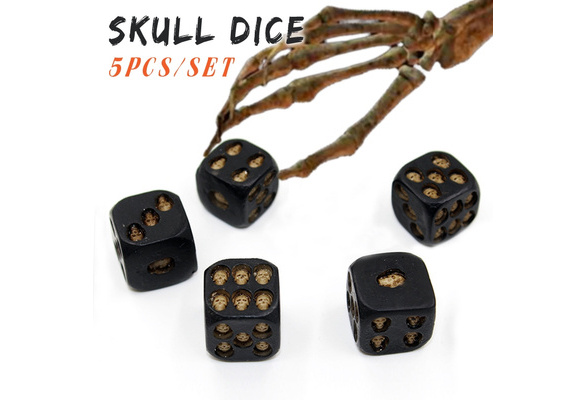 Set Of 5 Novelty Black Resin Skull Dice Deluxe Devil Poker Dice With Death J 