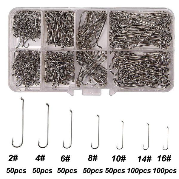 450Pcs/Box Fishing Fly Hooks Long Shank High Carbon Steel Streamer Dry Fly  Tying Fishing Hook Tackle For Freshwater Saltwater