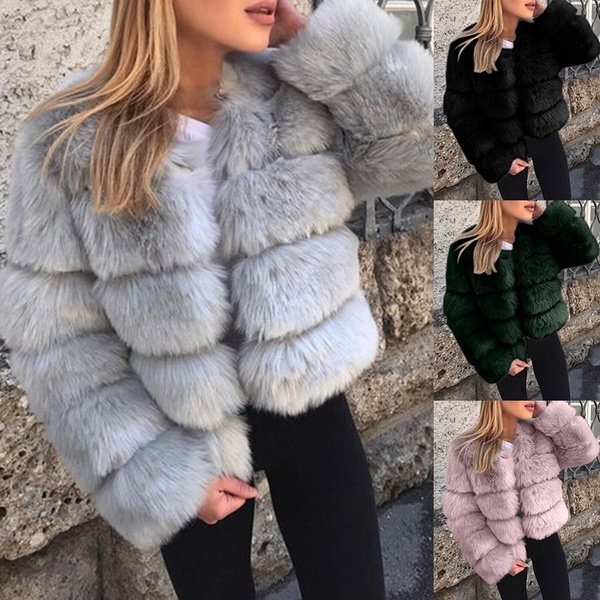 4 COLORS New Women's Fashion Faux Fur Coat Winter Long-sleeved Thick ...
