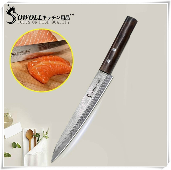 Laser Damascus Chef Knife Japanese Salmon Sushi Petty Raw Fish