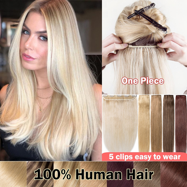 Women s Hair Extension Clip in Real Human Hair One Piece Remy Hair