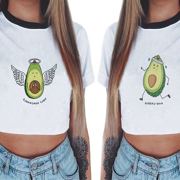 Harajuku Avocado Cartoon Print Korean Crop Top Women T Shirt Casual Tee Tops Wish