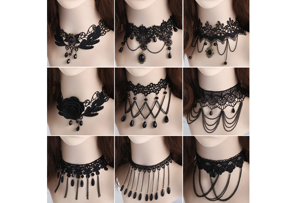 FORUBUS Black Crystal Beaded Choker Necklace, 5 Rows Black Crystal Collar  Necklace, Flower Toggle Crystal Beads Choker Necklace for Women Girls