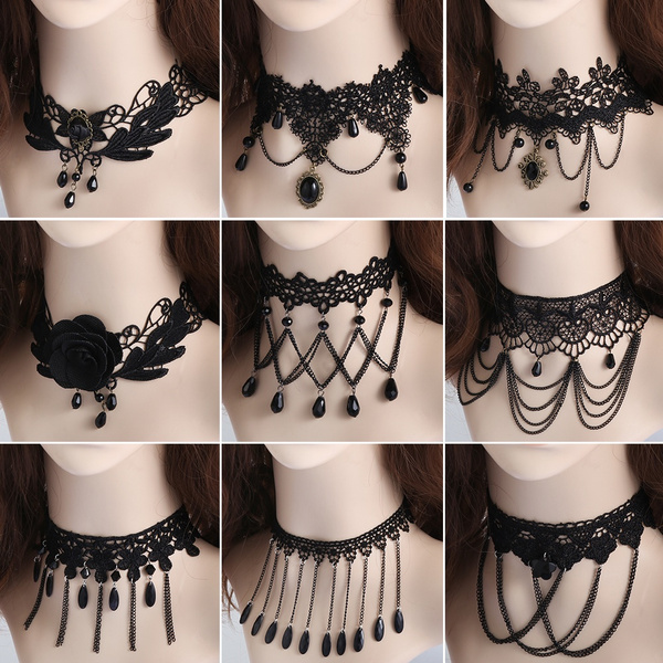 Wholesale Gothic Simple Flower Shape Hollow Design Lace Choker Necklace Set