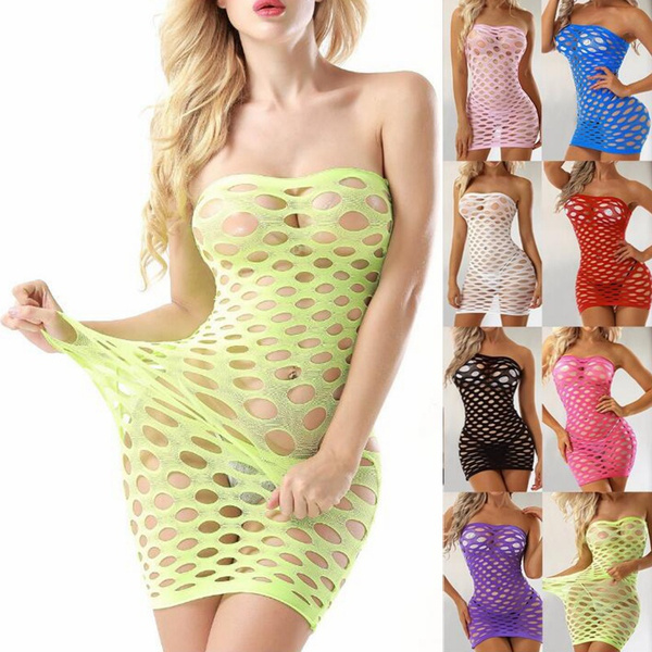 Sexy Women Fishnet Babydoll Lingerie Bodycon Mini Dress Underwear Intimate Nightwear