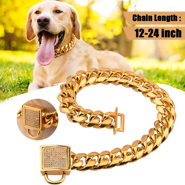 Gold Stainless Steel Curb Chain Pet Dog Choker Collar Rottweiler Pit Bull Pet Supplies Training Chain Wish