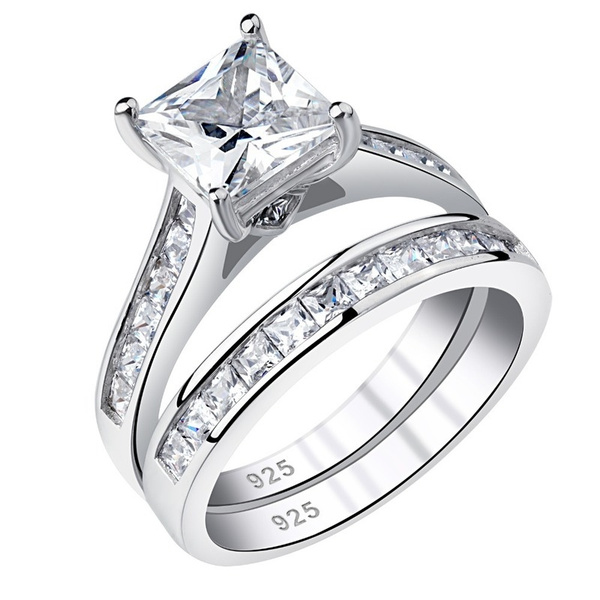 Silver Gnzoe Men Wedding Rings Austria Cubic Zirconia Rings Princess Cut 5mm Price One Pc