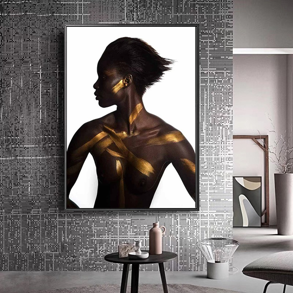 Black Gold Nude African Art Woman Oil Painting on Canvas Posters Print Wall Art 