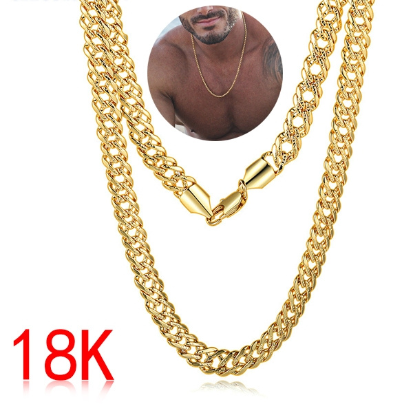 52cm 22in Men 18k Gold Necklace Party Classic Hip Hop Chain Wish