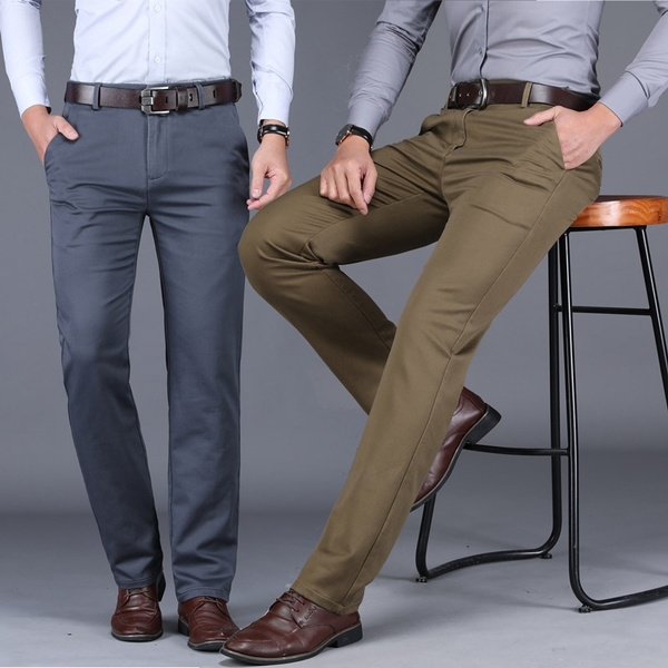 Mens Formal Trousers Cotton Dress Pants Office Business Suits Straight ...