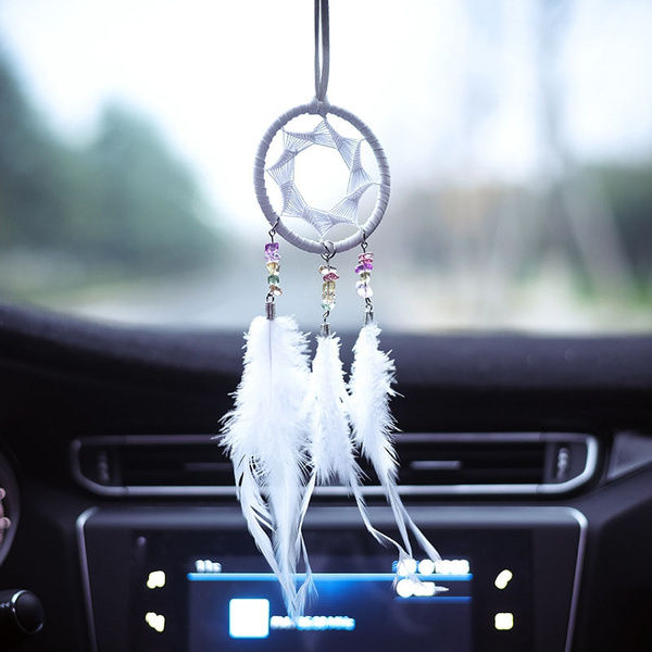White Handmade Dream Catcher Feather Wall Car Hanging Decoration Ornament Decor 