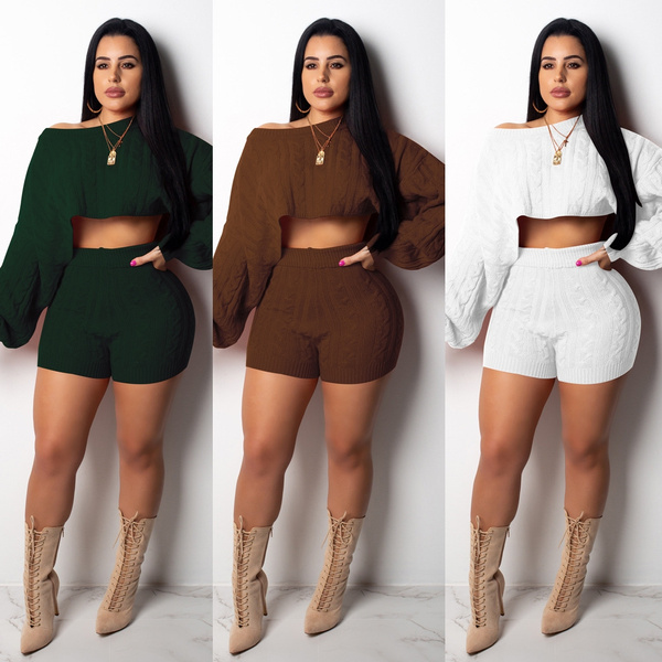 Sweater crop top sale and shorts set