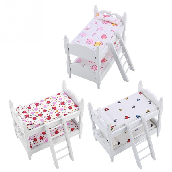 Wooden Bunk Bed Cot Crib Dolls Toy With Pink Bedding Set Wish