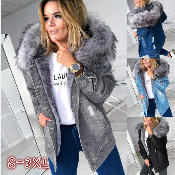 Women's Thickened Long Sleeve Faux Fur Coat Hooded Long Parka Jacket Size S-3XL