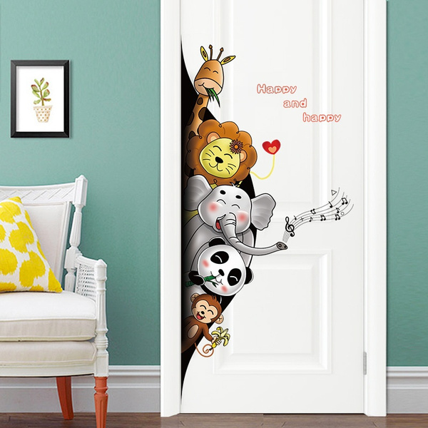 Cute Baby Elephants Lion Giraffe Animals Wall Stickers Colorful Decals Home Decor Game Decal Bathroom Boys Girls Room Decoration Art Wish - Decorative Wall Decals For Bathroom