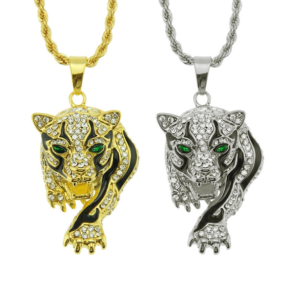 Gold Diamond Cheetah Animal Pendant Necklace For Men Jewelry | Wish