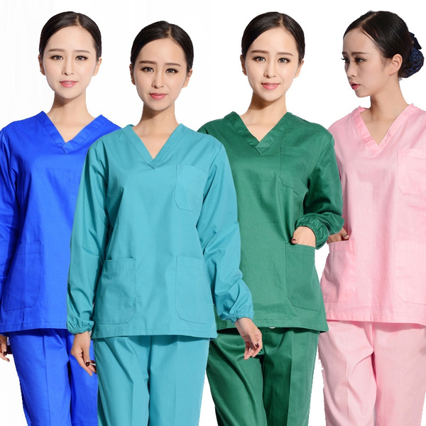 Long Sleeve Doctor Nurse Uniform V Neck 