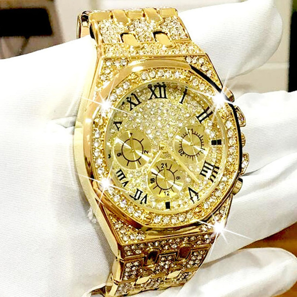 mens gold bling watches