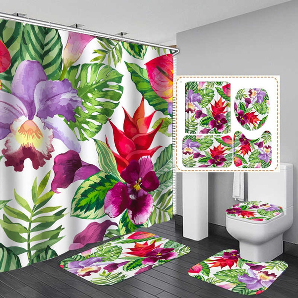Forest Flower Dream Shower Curtain Bath Mat Pedestal Rug Lid Toilet Cover Rug