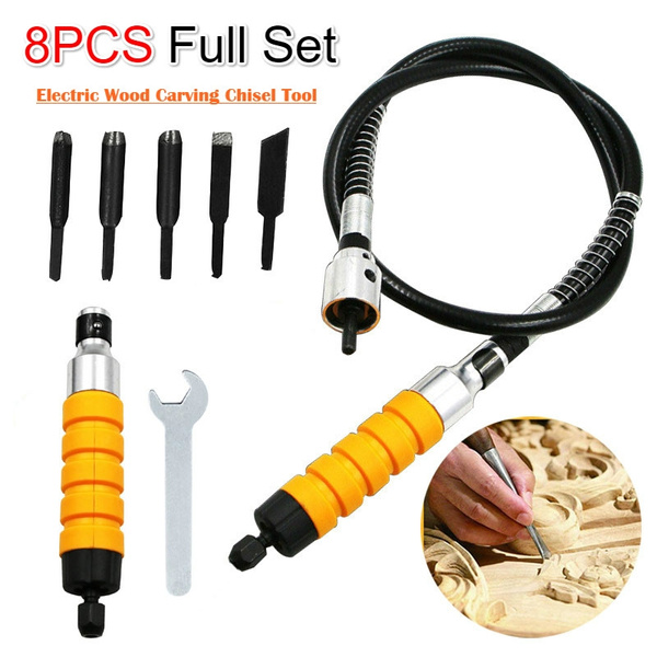 8pcs/set Electric Wood Chisel Carving Tool Set with Tips Flexible