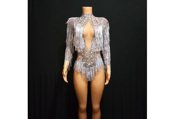 Reflective Mirror Bodysuit Silver Sequins Jumpsuit Nightclub Female DJ  Singer Stage Outfit Jazz Dance Costume Machine Dance Wear