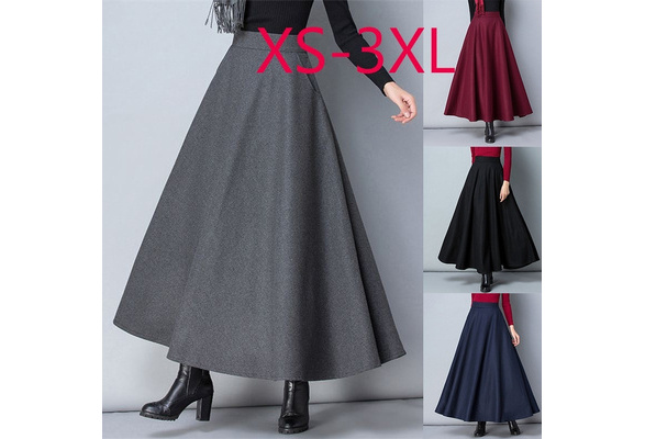 Women Autumn Winter Long A Line Thick Warm Woolen Skirts Female