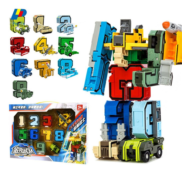 10 Pieces Numbers Transforming Robot Toy for Kid Children Play Display 