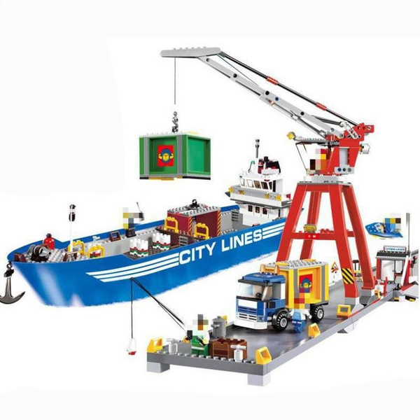 695pcs City Ultimate Harbour Port Lines Cargo Ship Working Crane 02034 Figure Building Blocks Toys Compatible With Wish