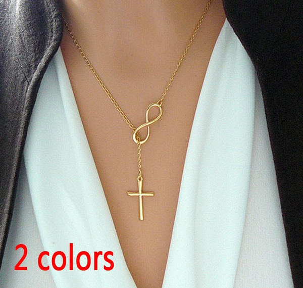 Womens Fashion Elegant Silver Plated Cross Infinity Pendant Chain Party Necklace Womens Fashion Elegant Silver Plated Cross Infinity Pendant Chain Party Necklace