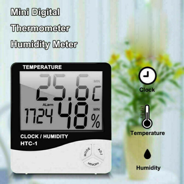 Digital LCD Temperature Humidity Meter Hygrometer Room Indoor Thermometer Clock 